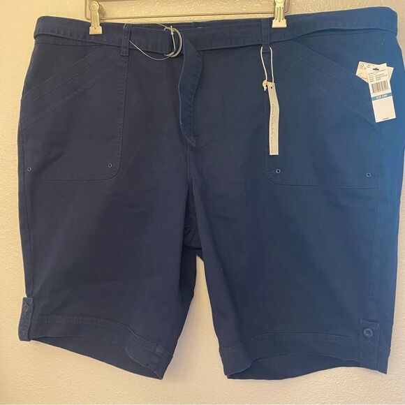 Gloria Vanderbilt Sierra Stretch Twill Short With Belted navy plus size 24W - Picture 2 of 11